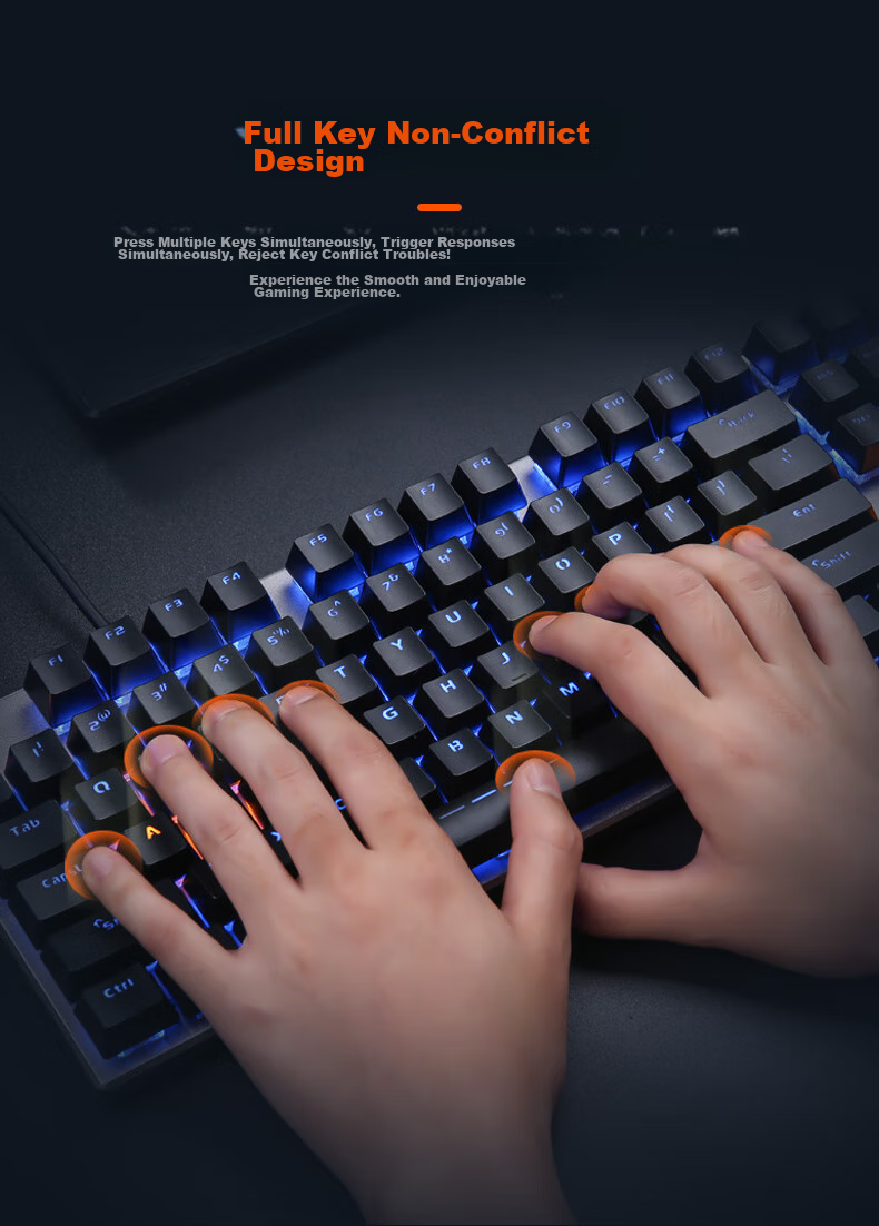 Механическая игровая клавиатура DAREU EK815, 108 клавиш, проводная, однотонная подсветка, защита от залипания, черный/серебристый, красные переключатели
