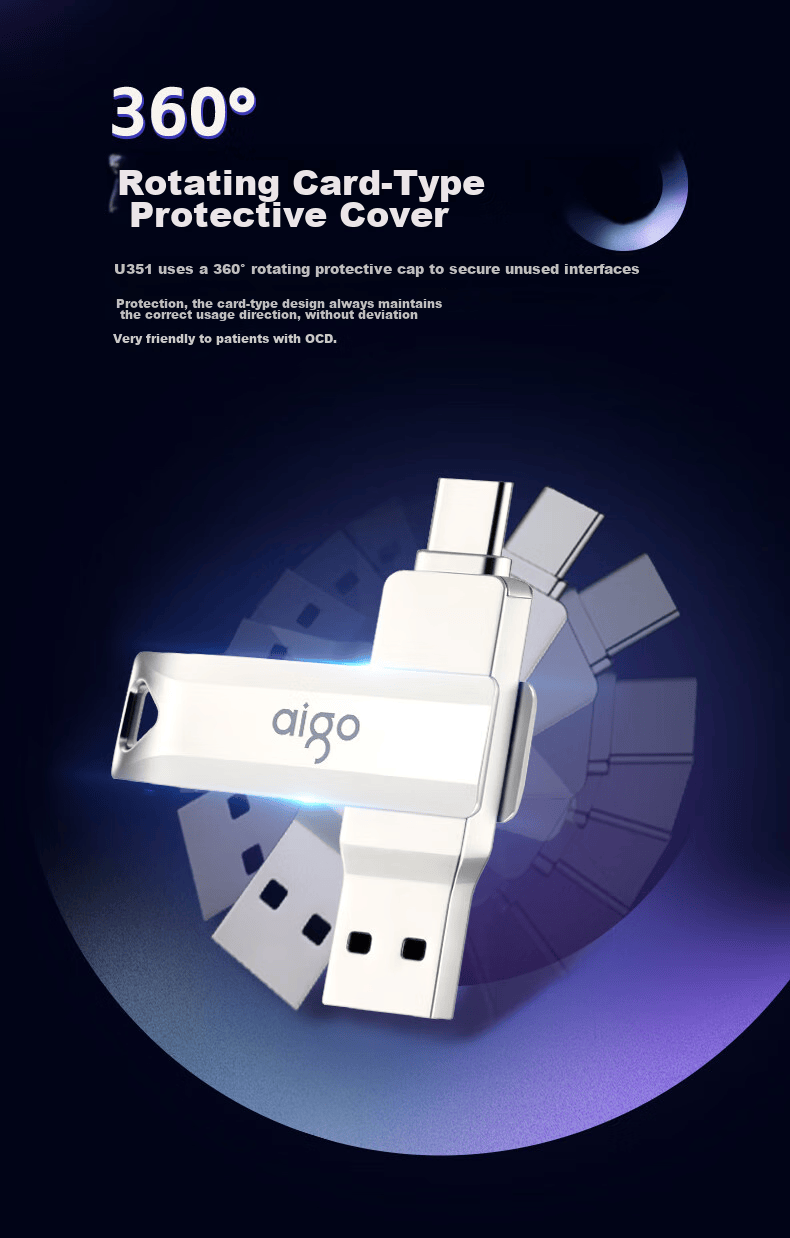 USB-накопитель Aigo U351 Type-C, 64 ГБ, USB 3.2, серебристый