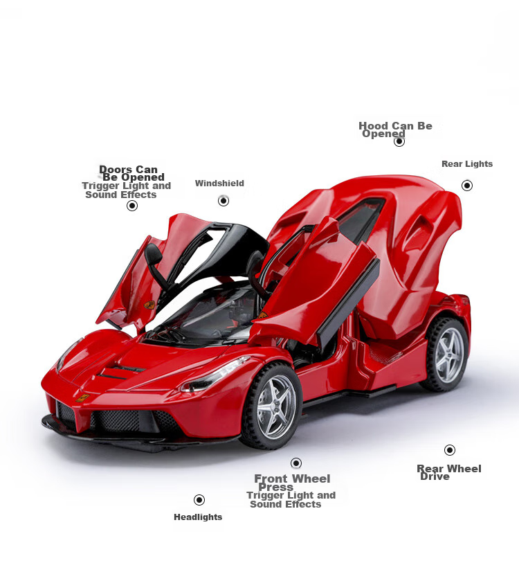Машинка Anby Families Ferrari GT, металлическая, масштаб 1:32, для детей от 3 до 6 лет, с звуковыми и световыми эффектами, подарочная упаковка