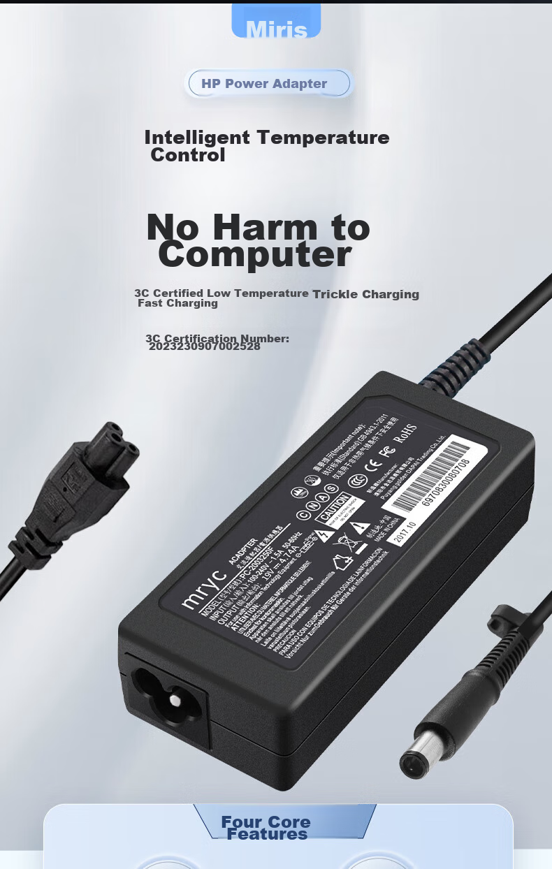 Зарядное устройство mryc для ноутбука HP, универсальное 90W, 19V 4.74A, с большим портом и пином, совместимое с HP 4411S/4446S CQ40/42 DV4/5 G4