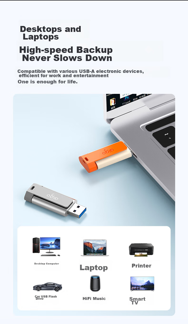 USB-накопитель Aigo U332, 64 ГБ, USB 3.2, выдвижной дизайн, двухцветный, космический серый