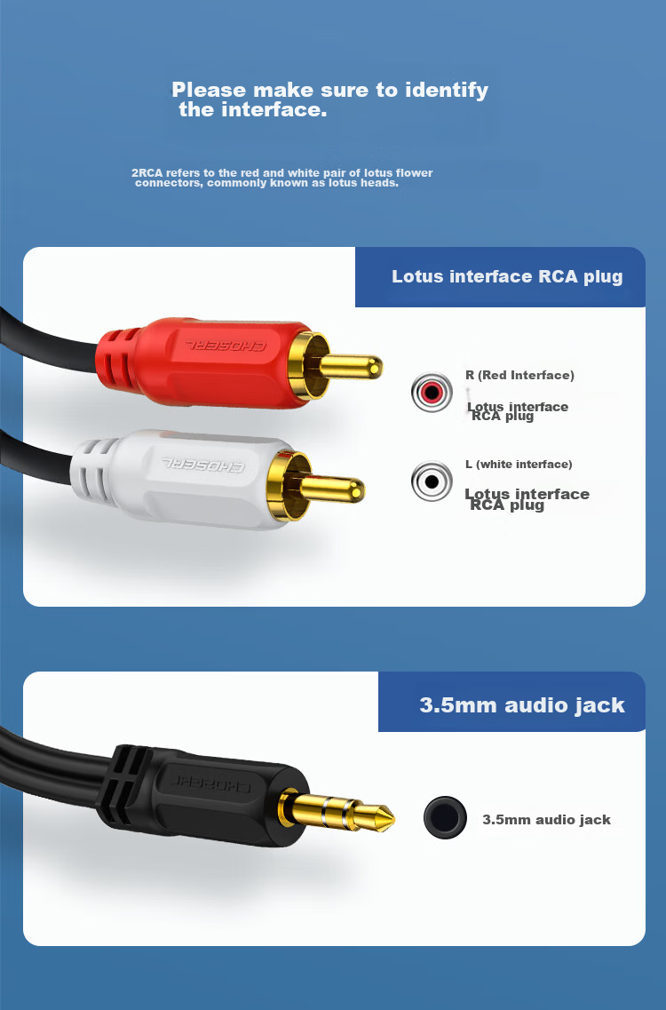 Аудиокабель CHOSEAL QS3002T3, 3.5 мм на 2 RCA, 3 метра, черный