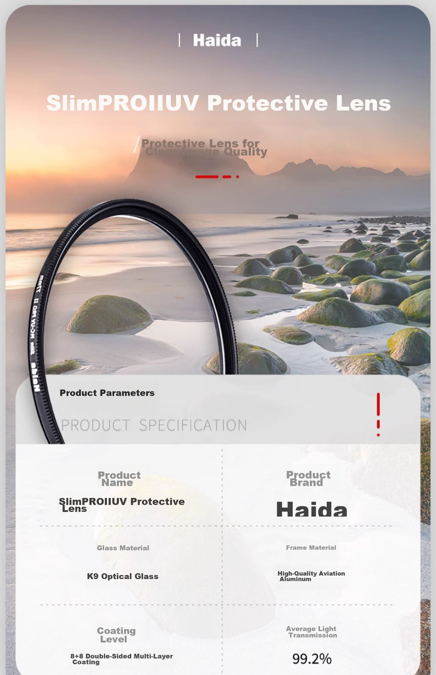 UV-фильтр Haida Slim PROII UV, 58 мм, защитный, многослойное покрытие, водостойкий, для камер Canon, Nikon, Sony, Fuji
