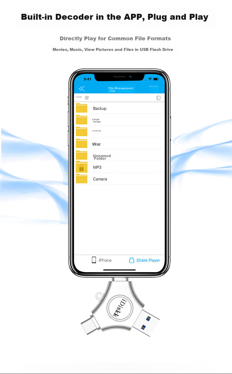 Флеш-накопитель iDiskk 512GB MFi Certified, USB Type-C, для iPhone/Android/ПК, серебристый