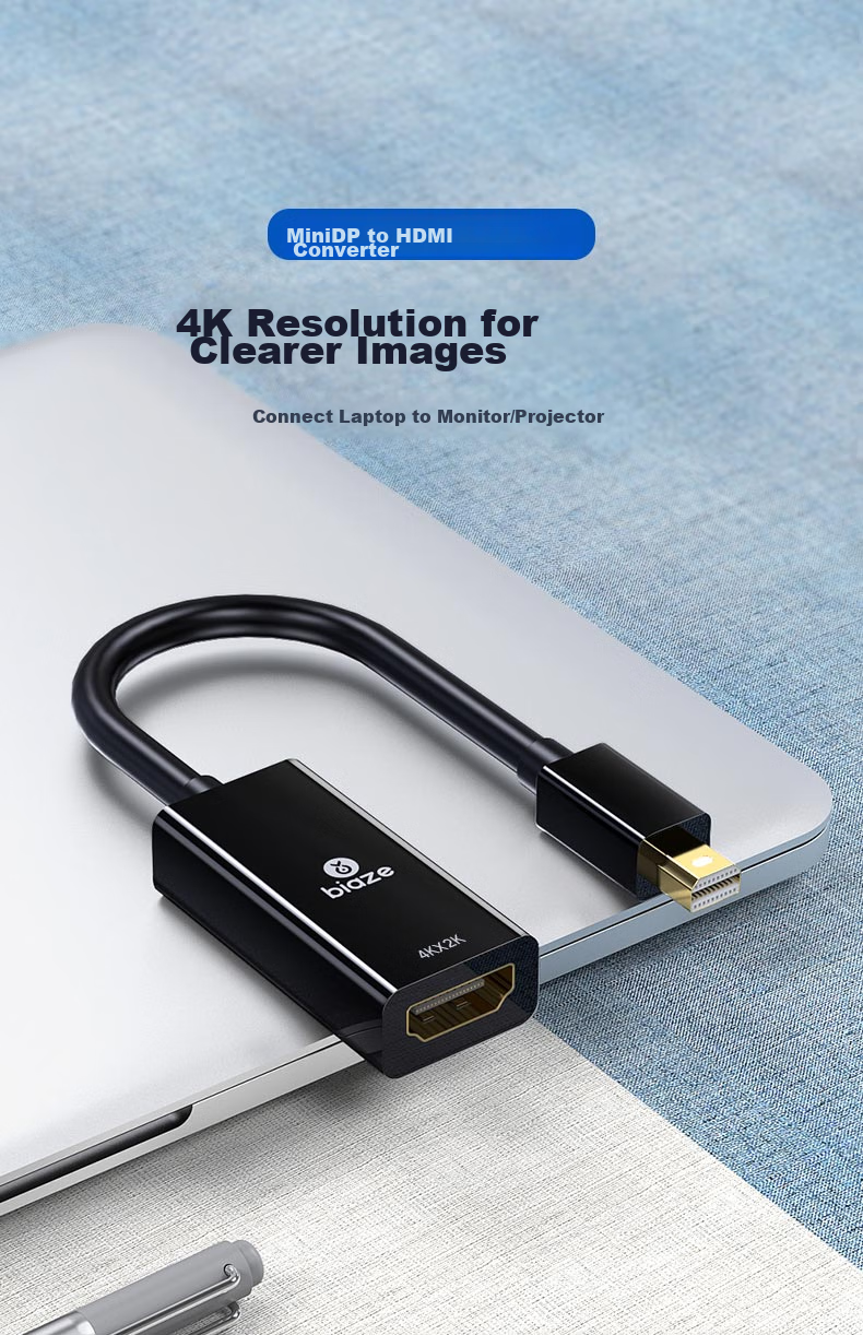 Переходник BIAZE Mini DP на HDMI, Thunderbolt 2 Male to Female, 4K Mini DP HD Адаптер для Apple MacBook, Surface, мониторов, проекторов
