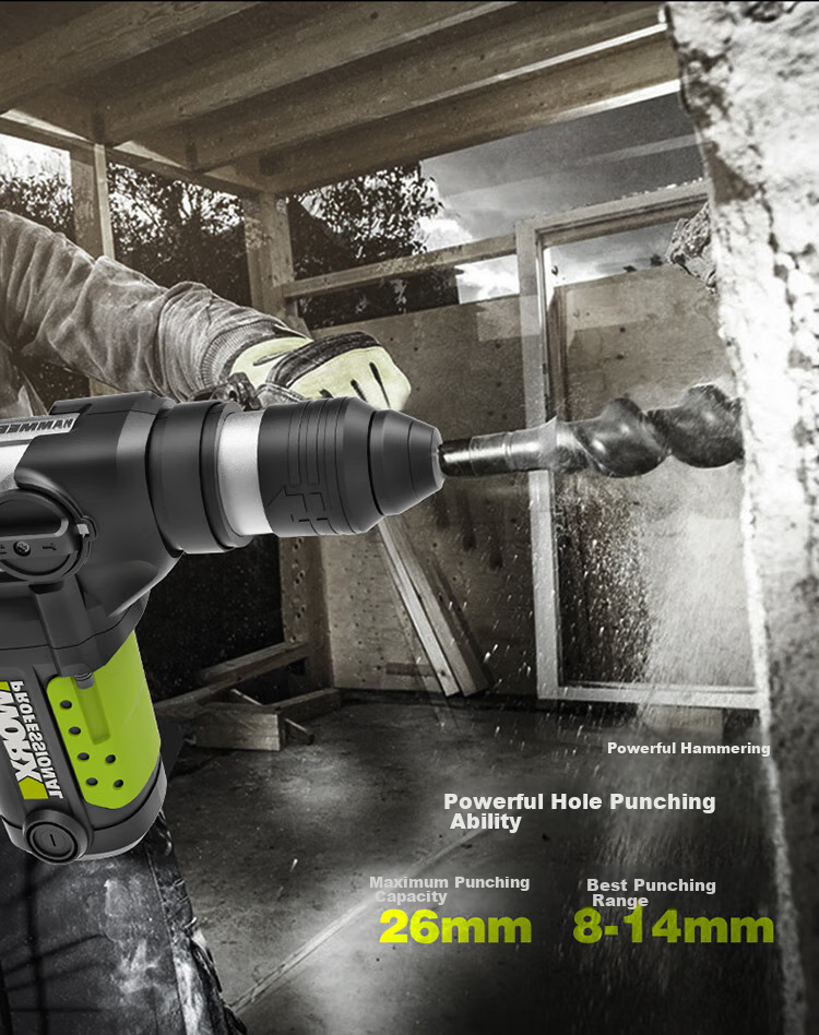 Ударная дрель WORX WU327D 1050 Вт, 26 мм, двойного назначения, с регулировкой скорости, патрон 4-х кулачковый
