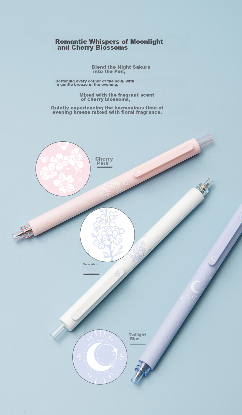 Гелевая ручка KACO Premium Cherry Blossom, 0.5 мм, набор 3 шт. (2 черные, 1 розовая)