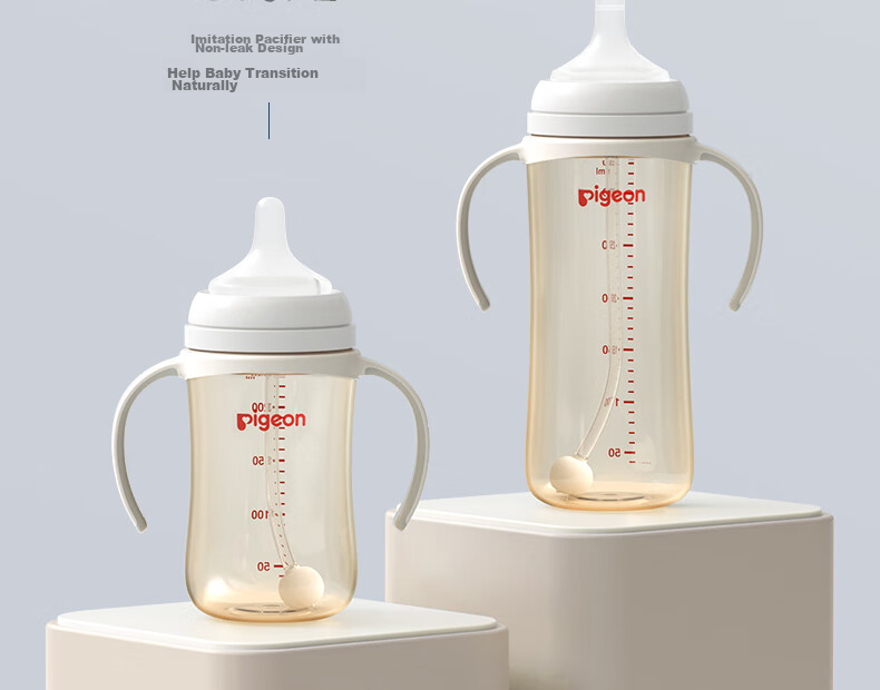 Бутылочка Pigeon Natural Weaning PPSU с шариком-непроливайкой и двойными ручками, 330 мл, от 12 месяцев