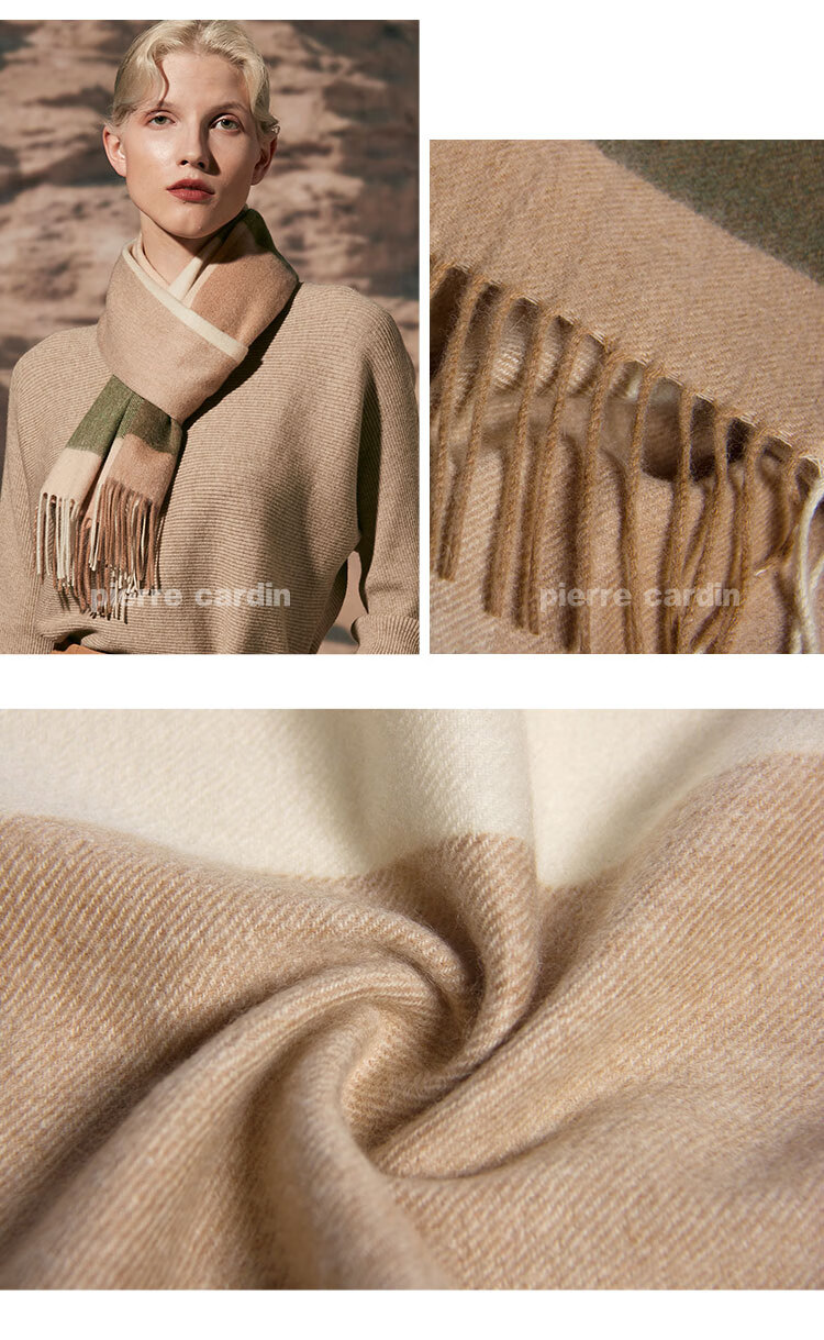 Шарф Pierre Cardin 100% Кашемир Женский Зимний Теплый Шарф с Клетчатым Узором, Подарочный Набор