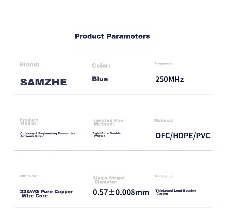 Сетевой кабель SAMZHE CAT6 Gigabit Ethernet, 50 метров, синий, неэкранированный, чистая медь 0.57 мм