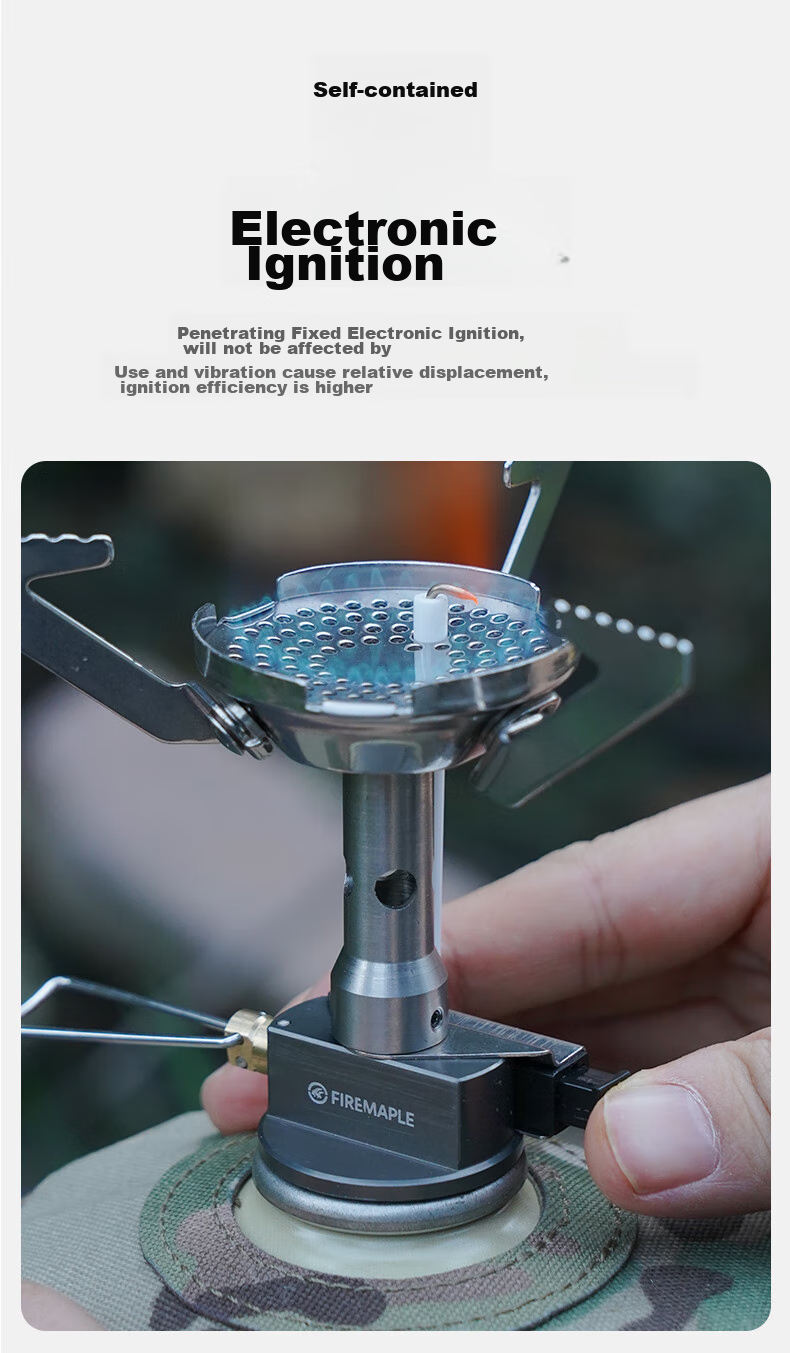 Газовая горелка FIRE-MAPLE Qingfeng, интегрированная, ветрозащитная, для высокогорья, с электроподжигом, 2800 Вт, серая