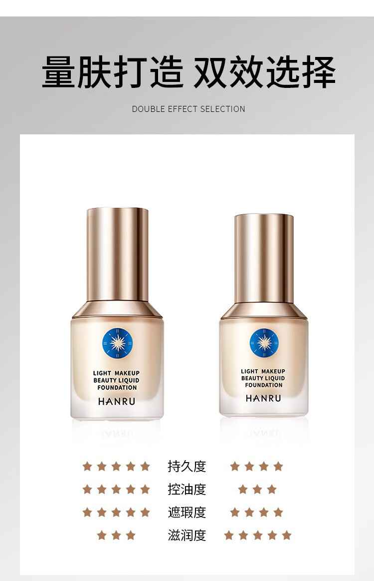 韩汝（HANRU）小蓝盾粉底液控油遮瑕持久不脱妆干混油皮提亮轻薄定妆粉底30g