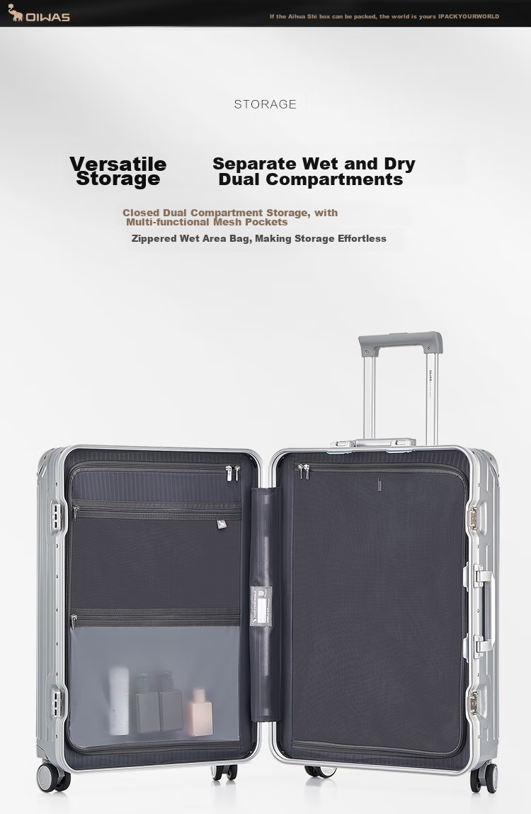Чемодан OIWAS Armor Suitcase, 20-дюймовый мужской чемодан на колесиках, дорожный чемодан ручной клади, чемодан с алюминиевой рамой, женский чемодан с кодовым замком, серебристый