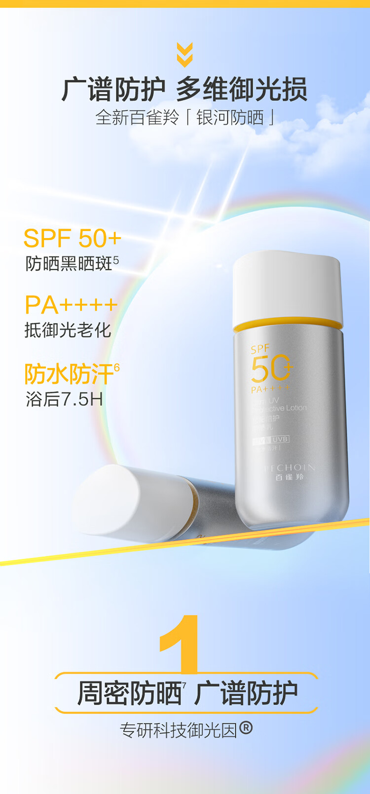 百雀羚（PECHOIN）银河防晒霜SPF50+PA++++防晒乳50g轻薄透气高倍防晒