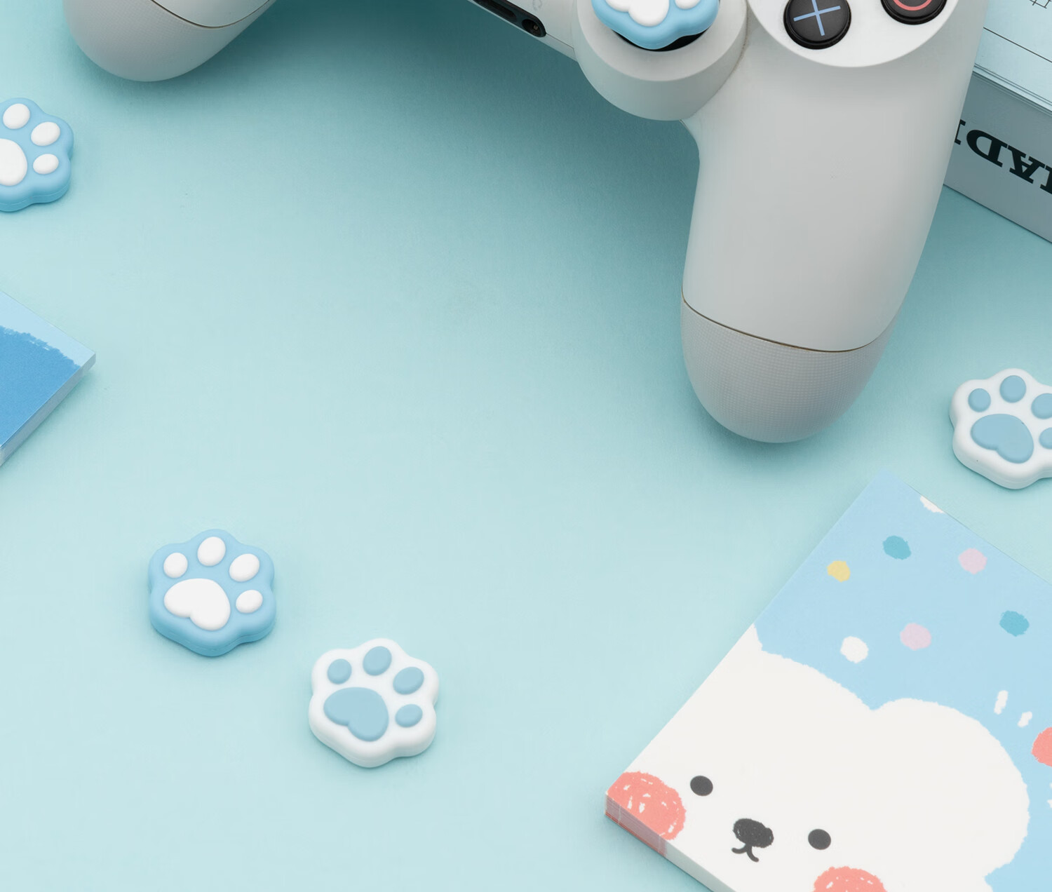 Чехол для джойстика Jixiang PS4/PS5/NS Pro, силиконовые накладки с дизайном "Кошачья лапка", розово-голубой
