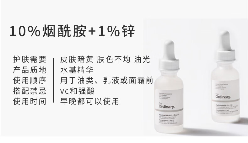 THE ORDINARY烟酰胺+果酸精华套装30ml*2瓶去角质提亮肤色 纯净护肤