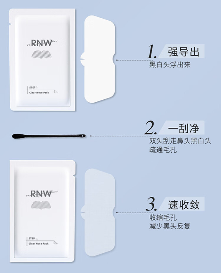 RNW如薇双重净润去黑头鼻贴温和祛草莓鼻粉刺收缩毛孔 加赠品到手3盒