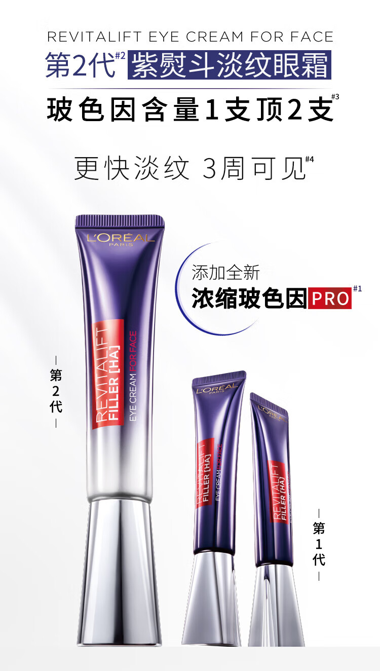 欧莱雅眼霜二代紫熨斗脸淡纹眼霜 紫熨斗7.5ML*4