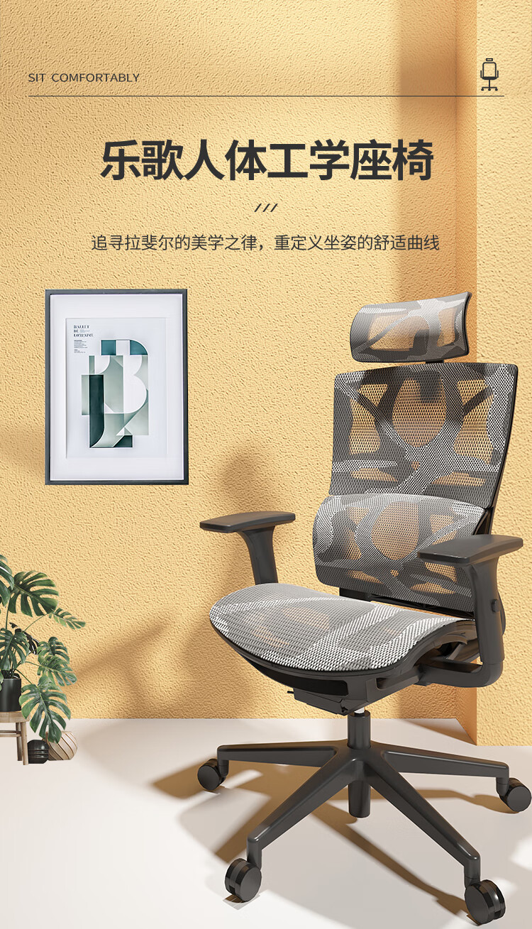 乐歌人体工学电脑椅子 办公椅 会议椅 家用转椅 座椅 老板椅可躺Y504S