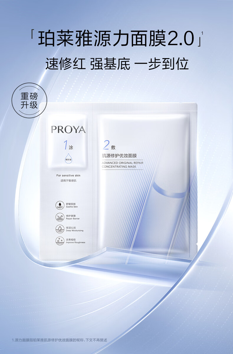 珀莱雅（PROYA）源力面膜2.0 【重磅升级】晒后修护舒缓敏感补水保湿面膜女男15片