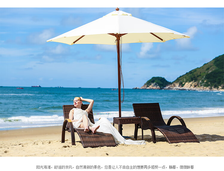 蚁伽 沙滩椅 户外躺床双人游泳池室外沙滩椅休闲庭院度假区躺椅 白色躺床含蓝垫