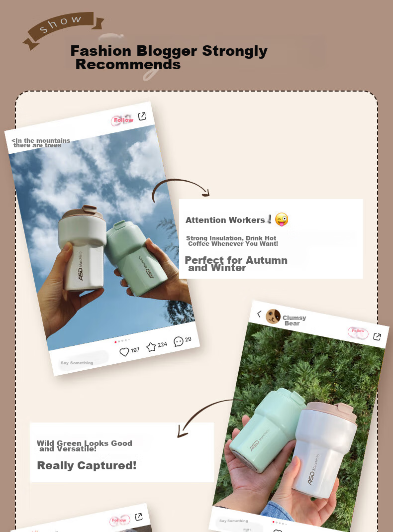 Термокружка ASD Insulated Mug, керамическая, портативная, двойного назначения, RWS35B6WG-IV, 350 мл, цвет "лунно-белый"