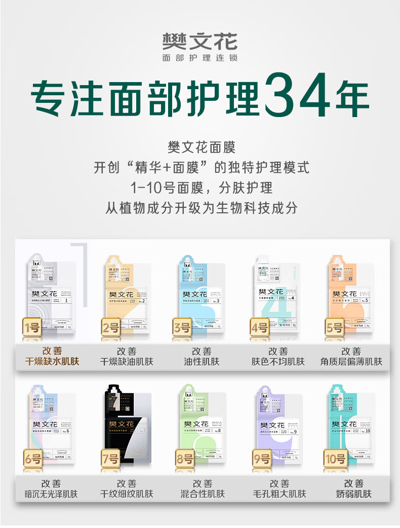 樊文花（fawa）1号玻尿酸补水精华面膜保湿透明质酸钠贴片面膜送礼