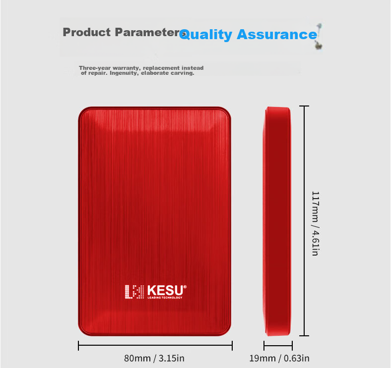 Внешний жесткий диск KESU K2518-Hot Blood Red, 1 ТБ, USB 3.0, портативный, двухдисковый, черный/красный