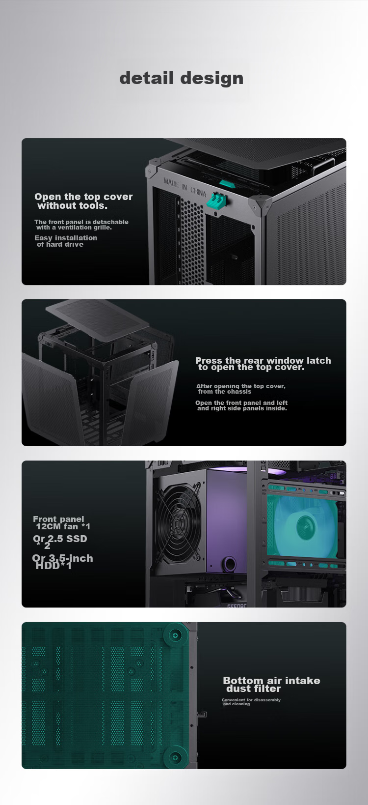 Корпус JONSBO C6 Handle Version Black MATX, черный, M-ATX, Mini-ITX, ATX блок питания, до 75 мм кулер, до 255 мм видеокарта