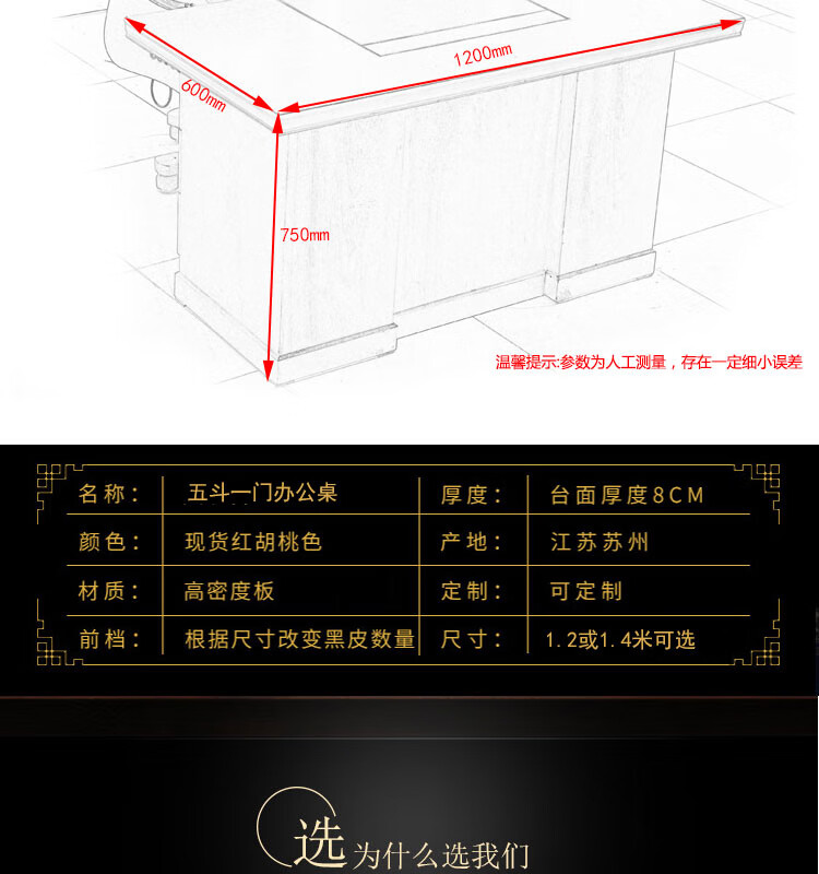 驰界(chijie)1.4米五斗一门办公桌简约现代电脑桌写字台