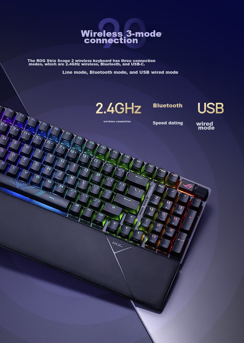 Беспроводная механическая клавиатура ROG Warrior 2 98, игровая, с RGB-подсветкой, 96 клавиш, NX Snow White Switches, черный