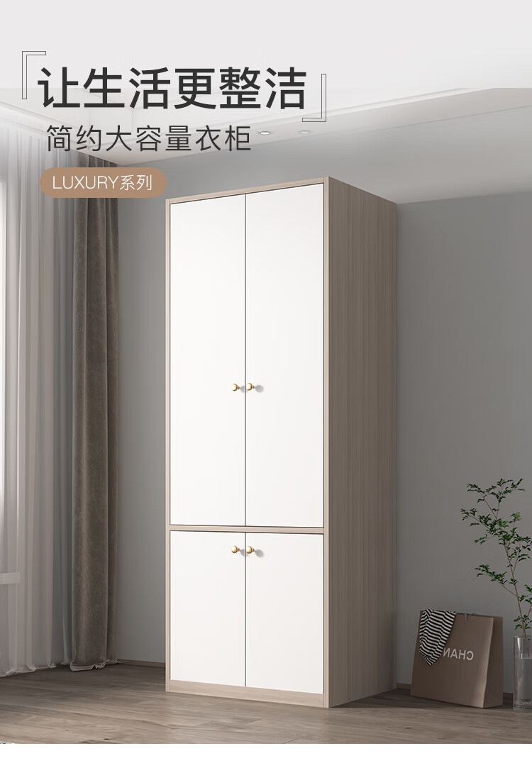 家乐铭品 衣柜家用现代简约卧室客厅靠墙大衣橱小户型组装储物柜拉门式柜子 L-W8042