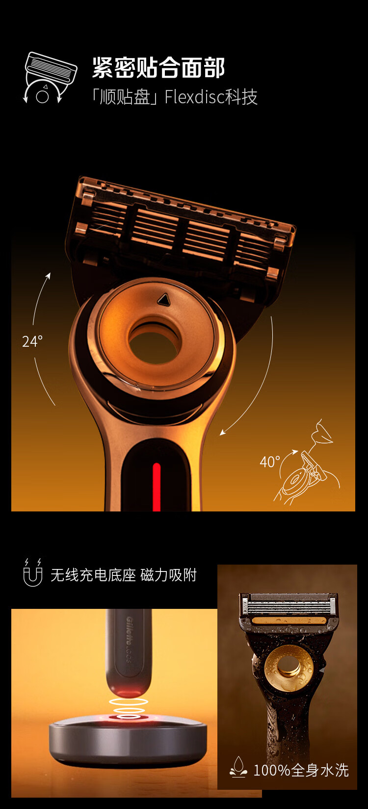 吉列剃须刀手动labs热感礼盒1刀架6刀头+底座 刮胡刀胡须刀5层