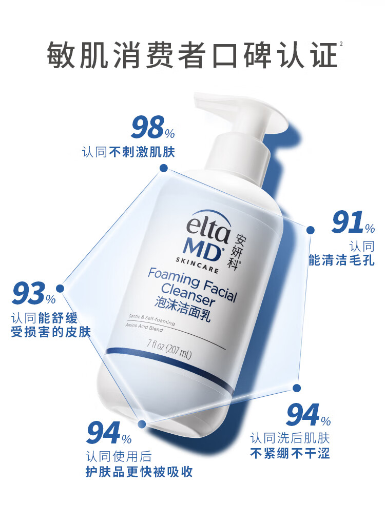 Elta MD安妍科 氨基酸洗面奶 207ml 敏感肌泡沫洁面乳