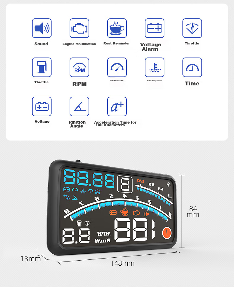 Автомобильный проектор HUD Zianpingxian 4E, многофункциональный, OBD, на лобовое стекло, с напоминанием о положении полосы