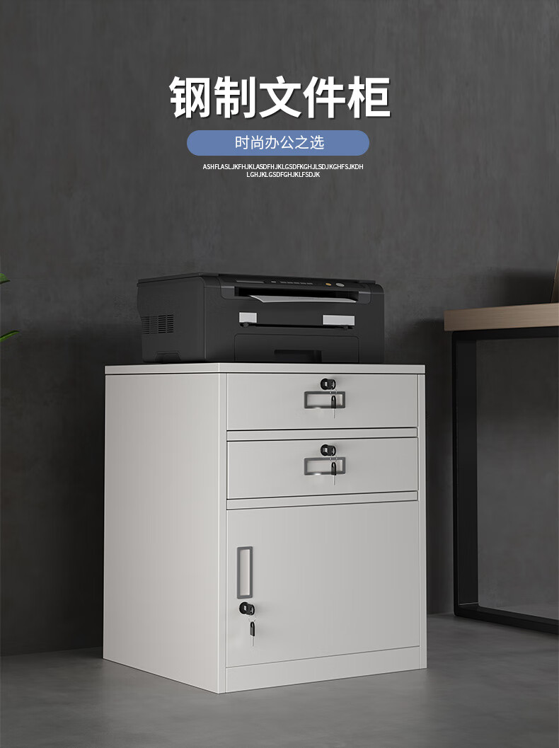 卡奈登 文件柜办公柜矮柜抽屉柜钢制铁皮档案床头柜白色桌下柜资料柜职员柜 二抽一门kwj22060