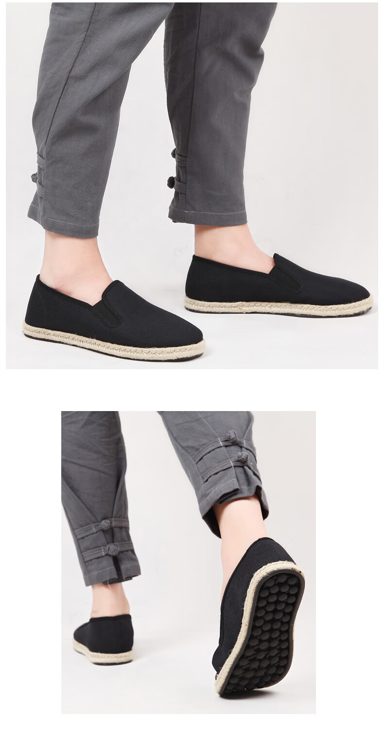 Кеды BUS HEYUAN Fisherman Shoes, мужские, повседневные, льняные, слипоны, старый Пекин, тканевые туфли, 93X-1027, черные, размер 38