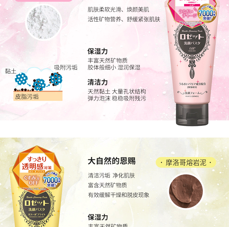 露姬婷（Rosette）日本进口海泥洗面奶120g 毛孔清洁祛痘控油除螨去黑头洁面男女 【油性/混油】清洁毛孔j洁面120g