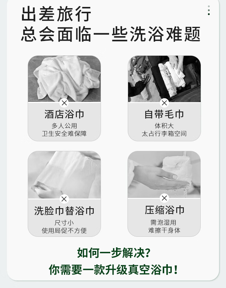 尔木萄（AMORTALS）一次性真空浴巾毛巾加大加厚单独包装洗脸巾旅行出差便携 5包装