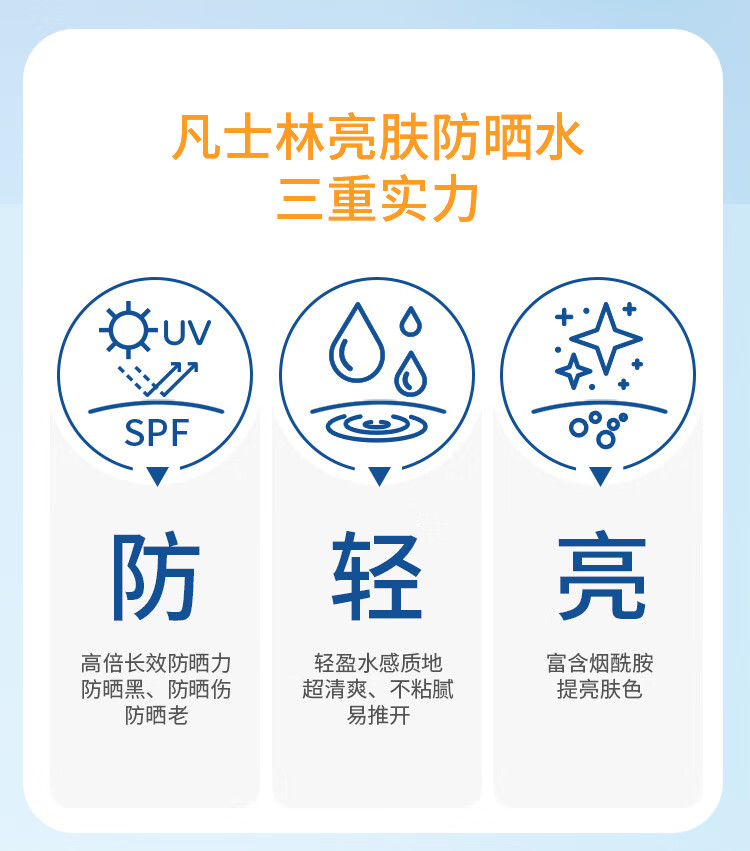 凡士林（Vaseline）晶冻修护防晒水50ml SPF50+ PA++++ 清透水感长效防晒 提亮保湿 