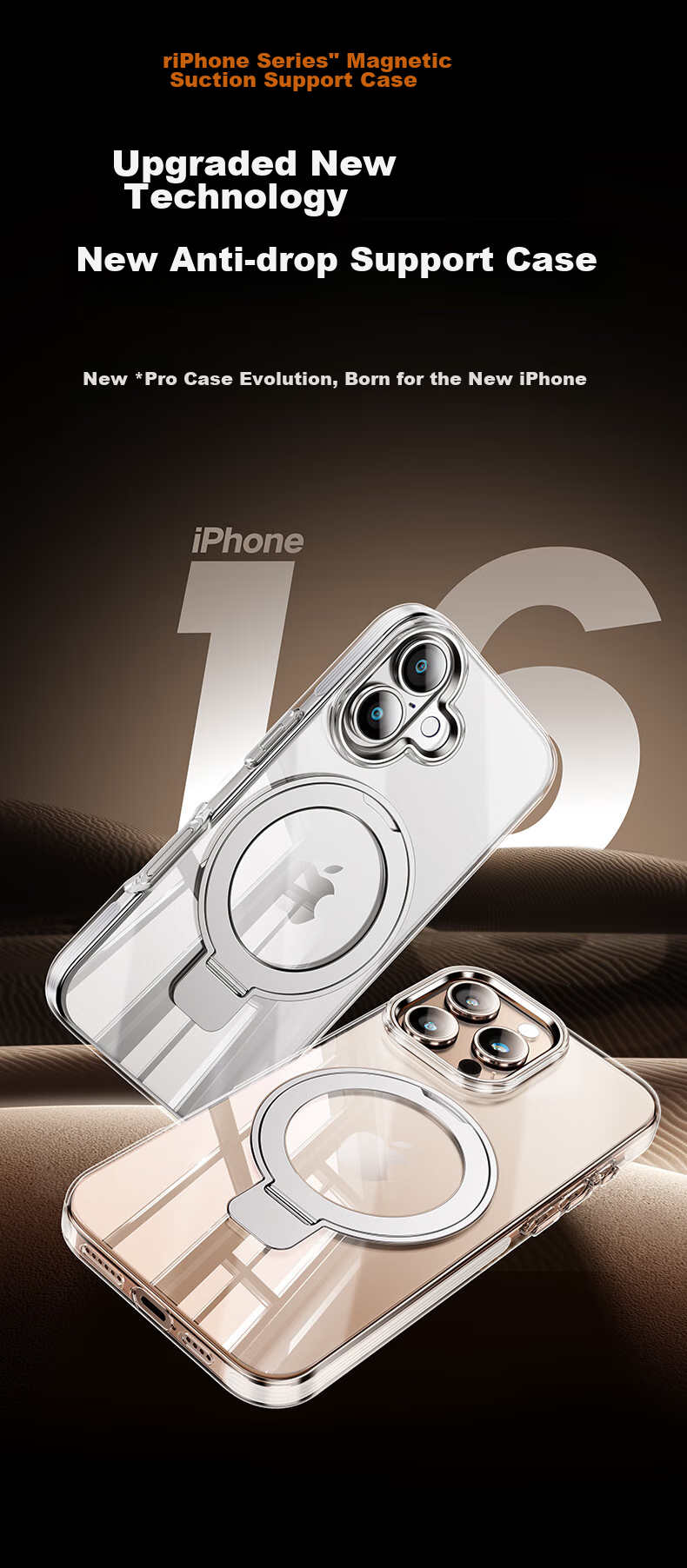 Чехол BIAZE для iPhone 16 Pro Max с магнитной подставкой, прозрачный, противоударный, MagSafe