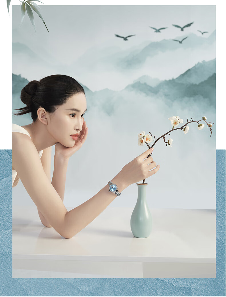 FIYTA Gao Yuan Yuan "Shishi Ruyi" Song Porcelain Style Hollow Plate Steel Strap Mechanical Women's Watch, Valentine's Day Gift