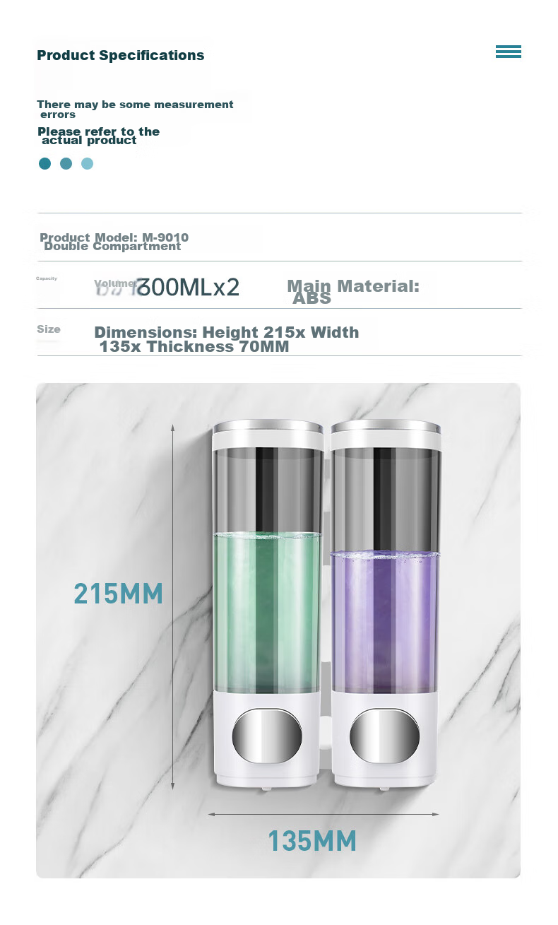 Диспенсер для мыла MODUN M-9010, настенный, двойной, 300 мл x 2, ABS пластик