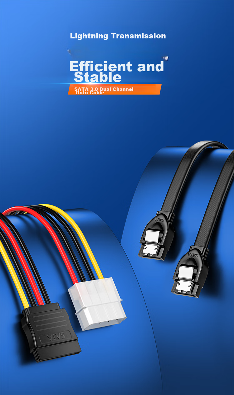 Кабель SATA 3.0 SAMZHE TK07 (прямой к прямому) + кабель питания SATA для SSD, комплект для подключения жесткого диска