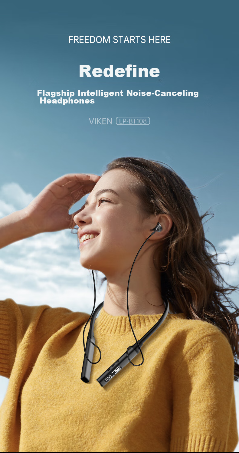 Беспроводные наушники Viken Berlin Voice LP-BT108, шейный ободок, Bluetooth 5.3, 40 часов работы, шумоподавление, водонепроницаемые IPX5, черный
