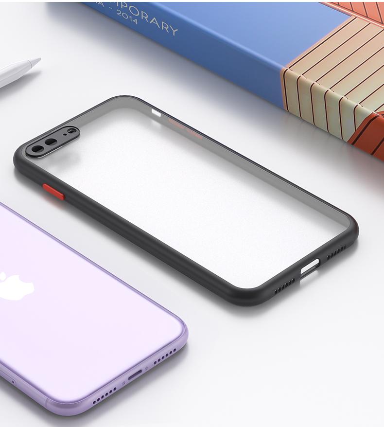 Чехол для Apple iPhone 7 Plus/8 Plus, Baozou, с полной защитой линз, противоударный, с защитой от отпечатков пальцев, силиконовый мягкий край, контрастный прозрачный матовый дизайн, для мужчин и женщин, черный