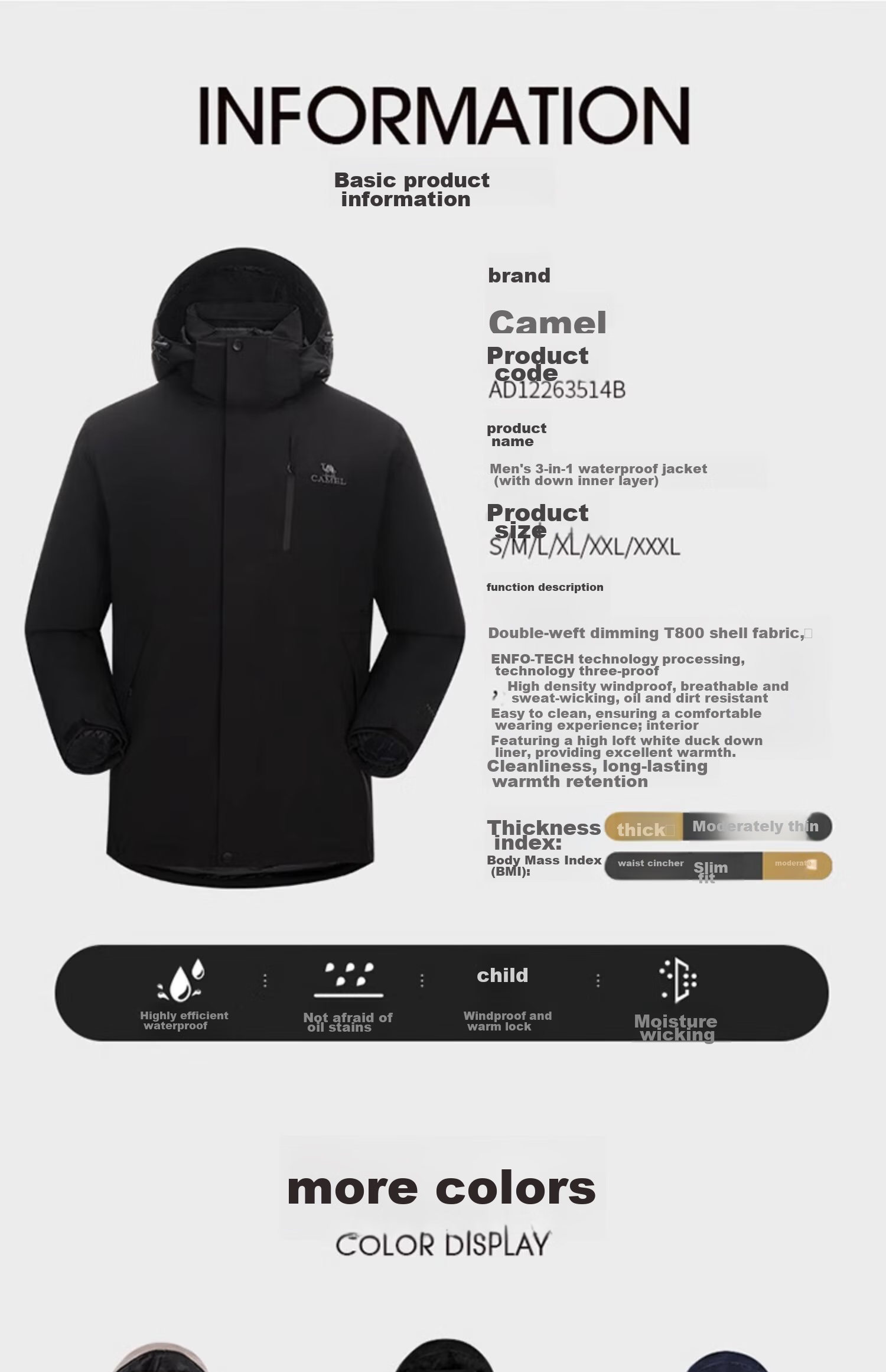 Женская куртка CAMEL AD22263513A, ветровка 3-в-1 с подкладкой из пуха, водонепроницаемая, размер M, теплый белый