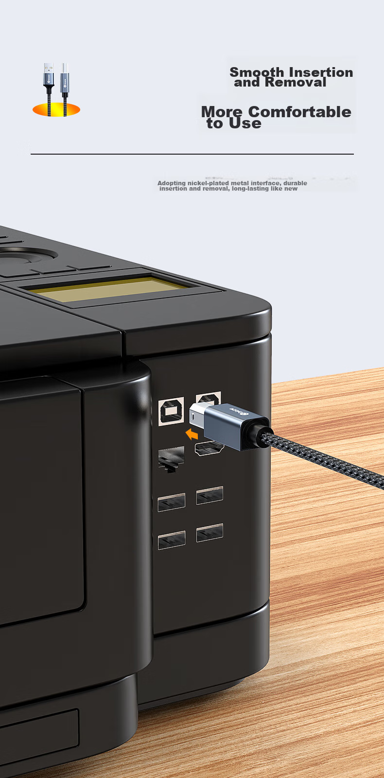Кабель BIAZE для принтера USB 2.0 Type-B, 3 метра, черный