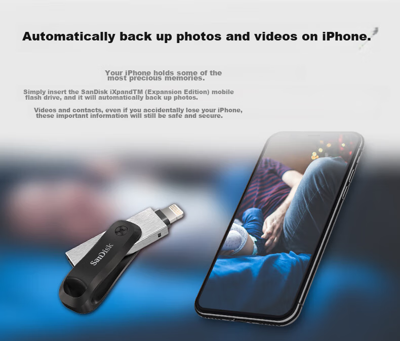 USB-флеш-накопитель SanDisk 256GB Lightning, USB 3.0, Apple MFI Certified, для iPhone/iPad, двойного назначения для мобильных телефонов и компьютеров
