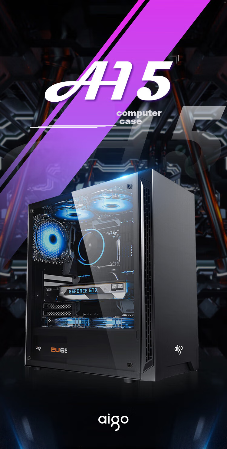 Корпус для настольного компьютера Aigo A15, черный, ATX, mATX, Mini-ITX, с окном
